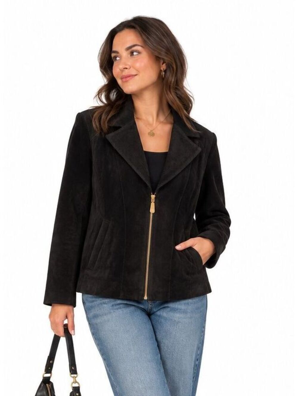 Women’s Black Suede Zip-Front Leather Jacket